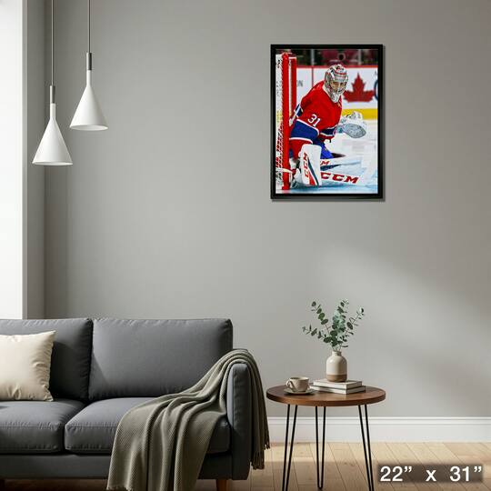 Carey Price Unsigned 20" x 29" Framed Canvas Action "Protecting the Net" 22" x 31"